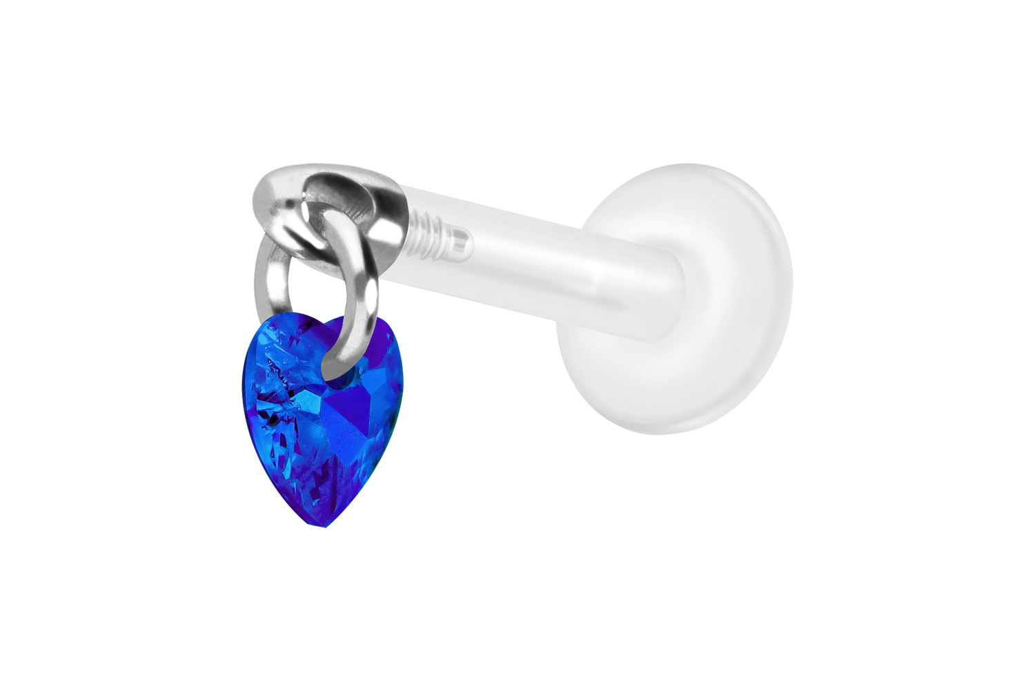 PTFE Labret Piercing mit Innengewinde + Titan-Aufsatz KRISTALLHERZ